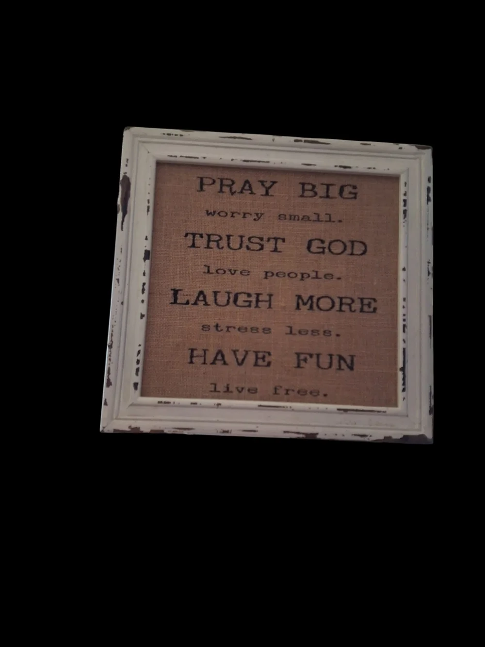Inspirational Burlap Wall Art - White Distressed Frame